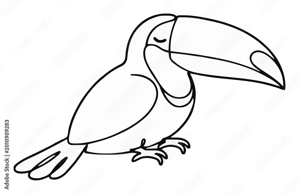 Fototapeta premium Sleeping toco toucan bird line art. Generative AI