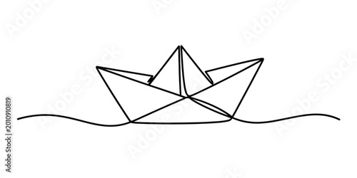Photos Continuous single line drawing of a paper boat isolated on white background, Vec