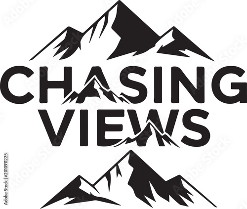 Chasing Views, Mountain Logo, Black Silhouette, Vector Graphic
