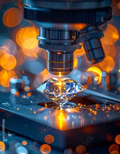 Microscope Examining Diamond Gemstone in Laboratory.
