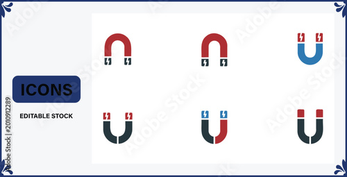 Canvas Print Collection of colorful magnetic icons with different polarity on white backgroun