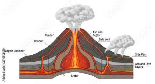 Fotografie Volcano Eruption Geological Formation Diagram.