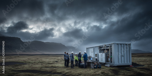 Advancements in battery technology at remote testing site iceland outdoor event dramatic landscape human interaction