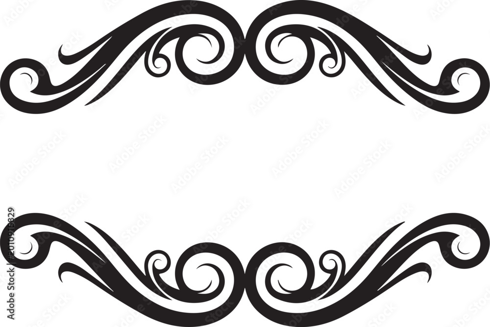 Fototapeta premium Elegant black swirl border designs, ornate frame elements, vector flourishes, decorative scrolls