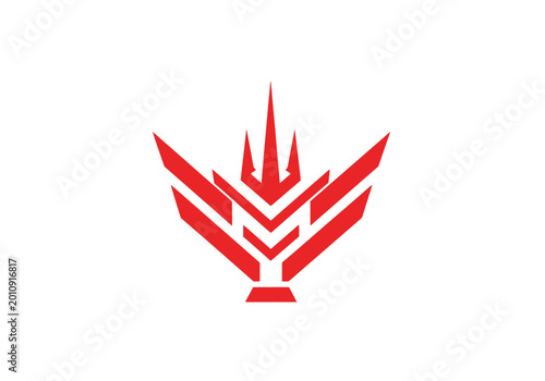 Free Download Minimalist red geometric trident emblem design on white background - GFXLoad