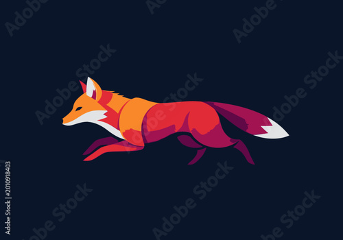Bild auf Leinwand Running red fox minimalist vector illustration on dark background