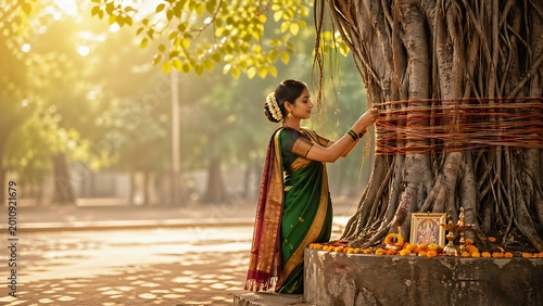 Indian women celebrating Vat Savitri Vrat, Vat Purnima (Pournima), Savitri Amavasya, Bargad Pooja, and the Banyan Tree Festival.