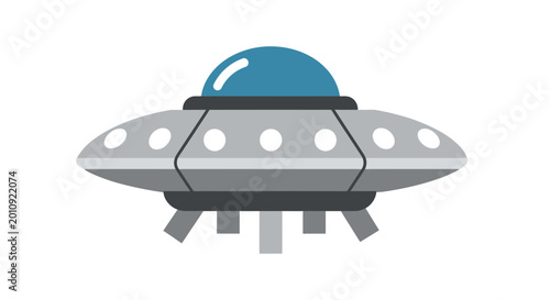 Fotografía Retro flying saucer alien spaceship, cartoon ufo with blue dome and lights