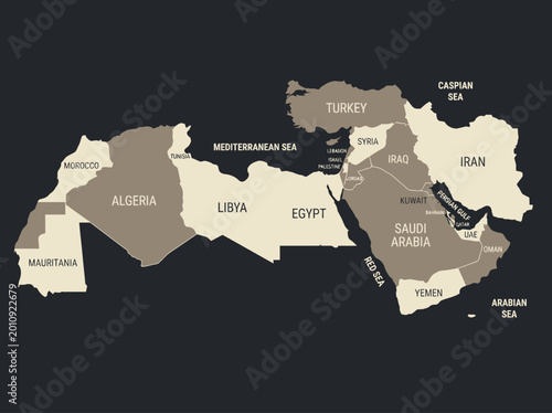 Photos Minimalist MENA Map Illustration - Political Map of Middle East and North Africa