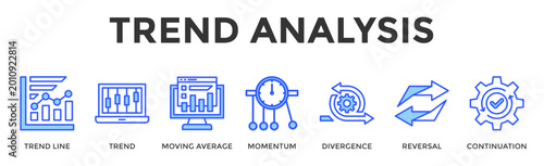 Tableau sur toile Trend Analysis  Banner Web  Icon Set Collection Pack Vector Illustration Concept