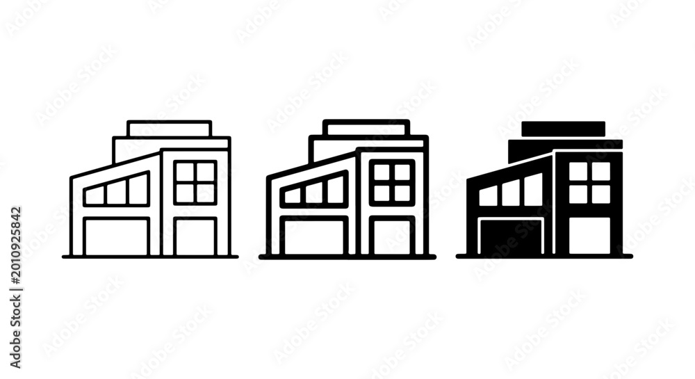 Naklejka premium Three Building Silhouettes Vector Icon Set