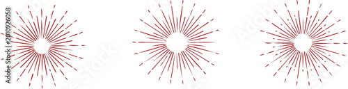 Photos Sunburst patterns in muted red tones radiate from central circular voids arranged in a horizontal row