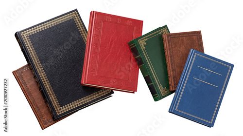 Tablou pe pânză An artful photograph showcasing a rich arrangement of ornate, leather-bound books in various colors