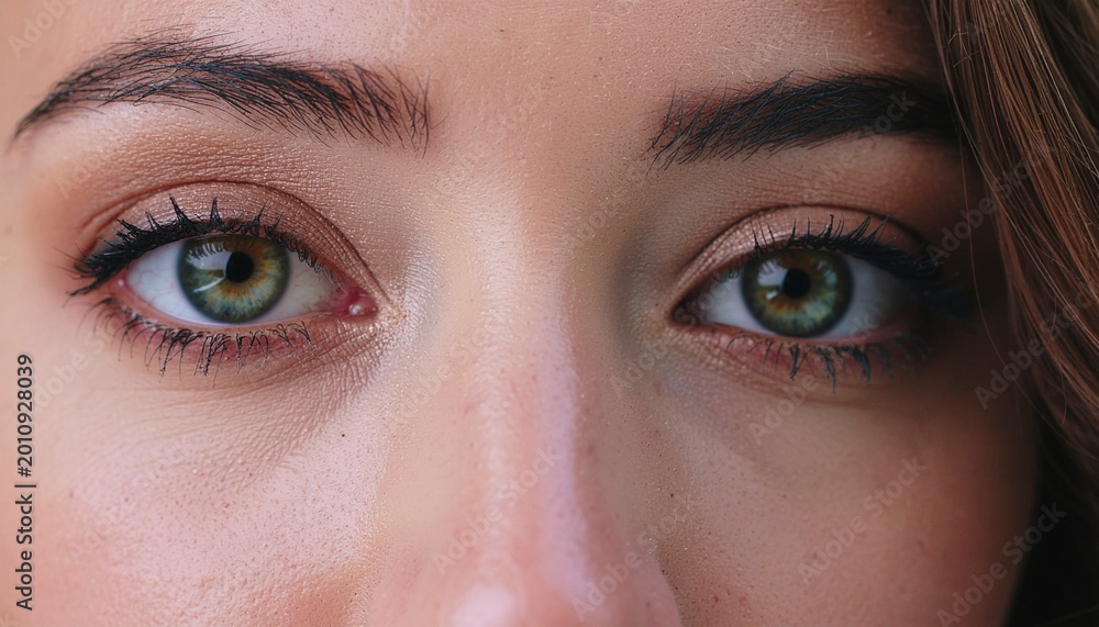 Fototapeta premium Captivating close-up of vibrant green and hazel eyes, showcasing intricate details and a mesmerizing, slightly unfocused gaze