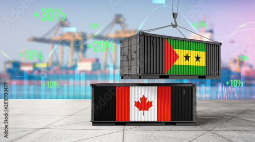 Obraz na płótnie Global Trade: Visualizing the dynamic interplay between Sao Tome and Principe and Canada through shipping containers, symbolizing commerce, and economic connections