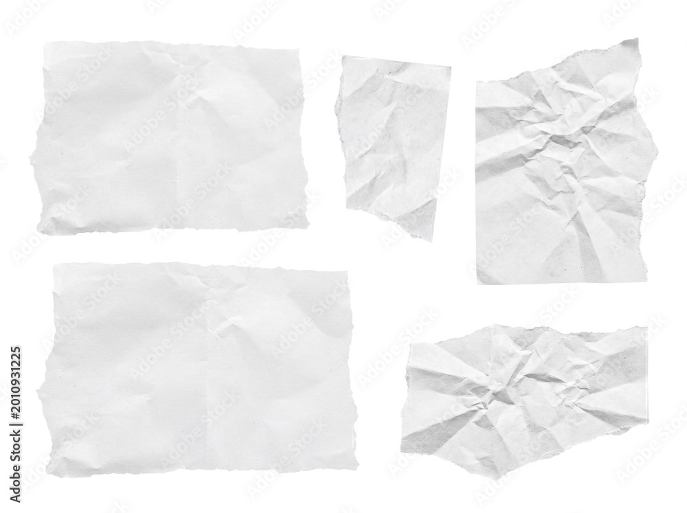 Obraz premium Assortment of torn and wrinkled white paper sheets, showcasing varied textures, isolated on a transparent background.