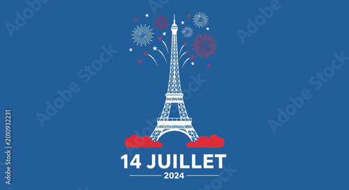 фотографія Bastille Day Eiffel Tower Fireworks 14 Juillet 2024 Paris Celebration