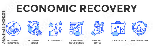 Quadro su tela Economic Recovery  Banner Web  Icon Set Containing Economic Recovery, Economic B
