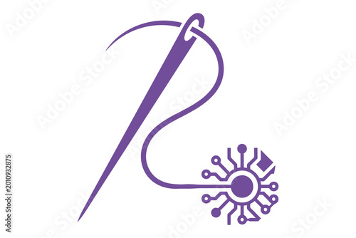 фотографія Sewing needle and thread forming a p with a circuit board element embroidery clo