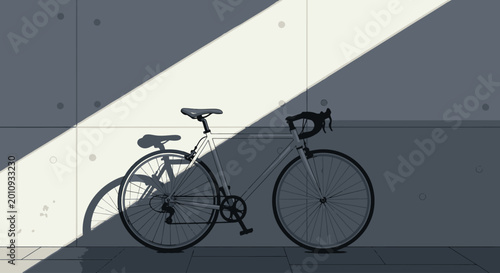 Fotografie Bicycles parked casting long shadows in sunlight, urban mobility and eco transpo