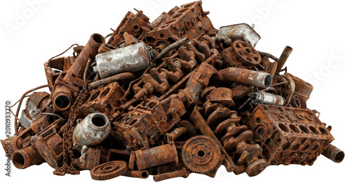 Pile of old rusty engine parts including engine blocks crankshafts and gears showcasing decay and scrap metal machinery automotive grunge automobile discarded iron steel corroded