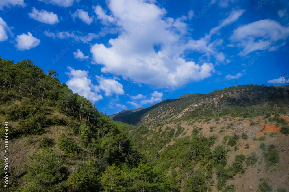 Fototapeta premium View of nature on the mountain and blue sky