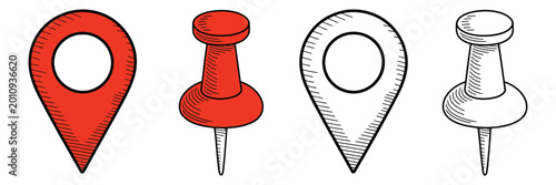 Tableau sur toile Hand Drawn Map Pin Location Icon Collection with Editable Sketch Style for Trave