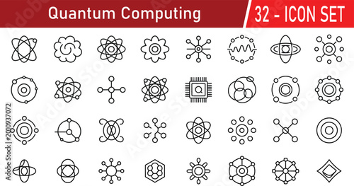 Obraz na plátně Quantum Computing Line Icons Set