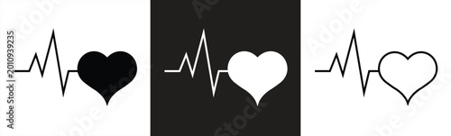 Tableau sur toile Heartbeat and linear pulse icons with different pulse weights