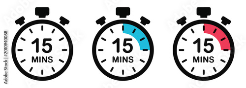 Tableau sur toile Stopwatch icons showing fifteen minutes duration isolated on transparent background design element