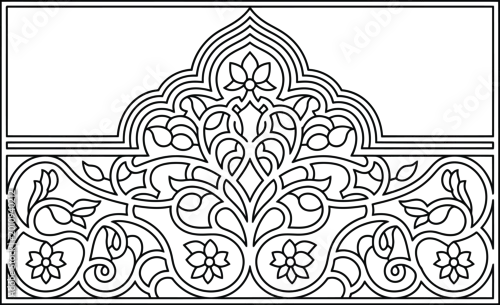 Obraz Intricate black and white architectural design featuring floral motifs and symmetrical patterns detailed line art