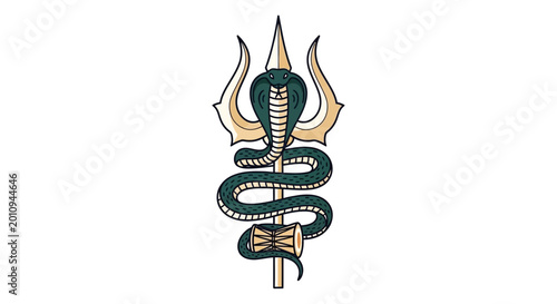 Obraz na płótnie Trishul with Cobra and Damaru - Symbol of Lord Shiva, Hinduism