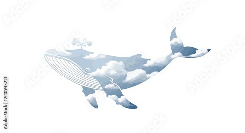 Bilde på lerret Whale silhouette filled with clouds, surreal ocean dreamscape, fantasy illustrat