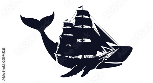 Photos Whale Silhouette with Tall Ship Inside, Maritime Adventure Concept