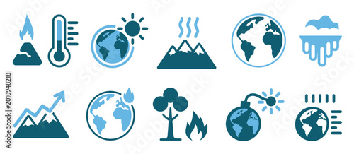 Canvastavla Climate change icon set with global warming symbols, environmental impact and ea