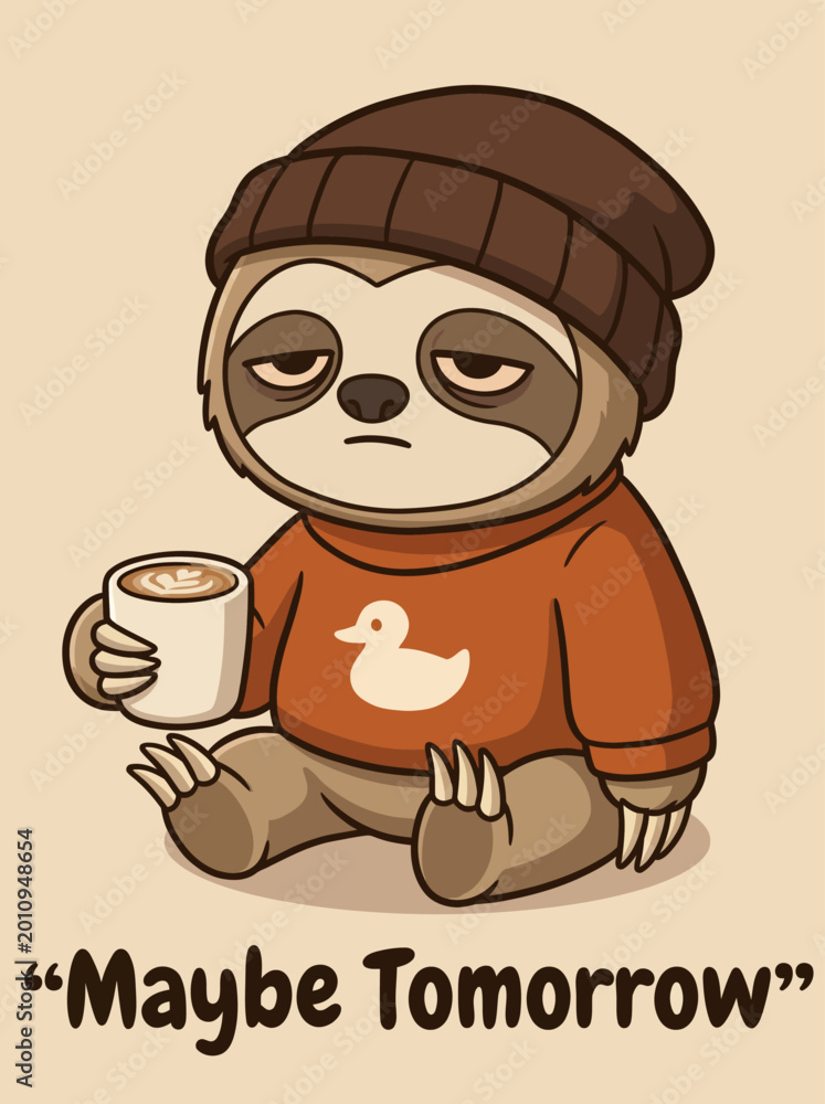 Fototapeta premium Sloth Wearing Brown Beanie and Sweater.