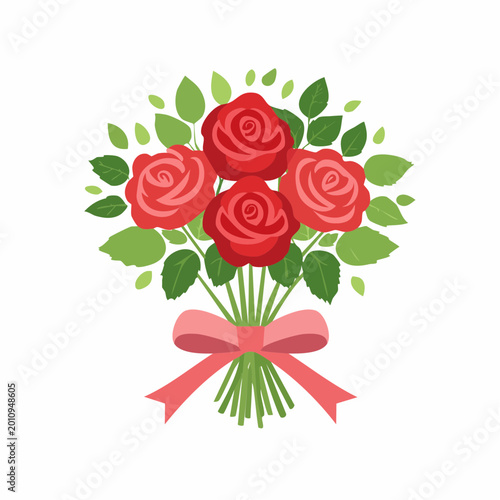 Bouquet of Red Roses with Pink Ribbon