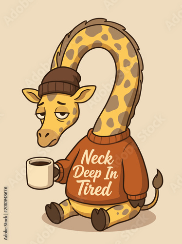 Φωτογραφία Tired giraffe wearing brown sweater.