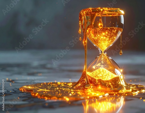 Melting Golden Hourglass With Glowing Liquid Sand Symbolizing Time Running Out And Urgency