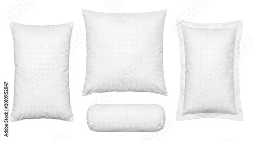 Foto A collection of four white pillows in various shapes and sizes, isolated on a transparent background