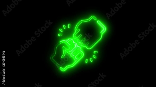 Neon Green Glowing Handshake on Black Background with Sparking Effect Business Partnership Symbol