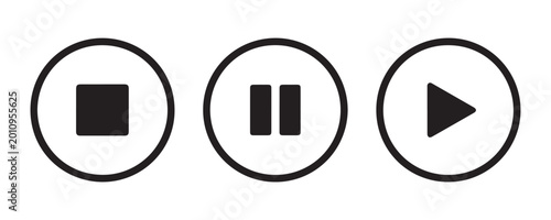 Foto Stop pause play button icons set isolated on transparent background for multimedia user interface design