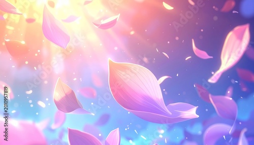 Vibrant pink petals floating gently downwards.