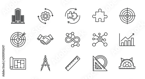 Принти на полотні set of business and architecture icons black line drawings on white background