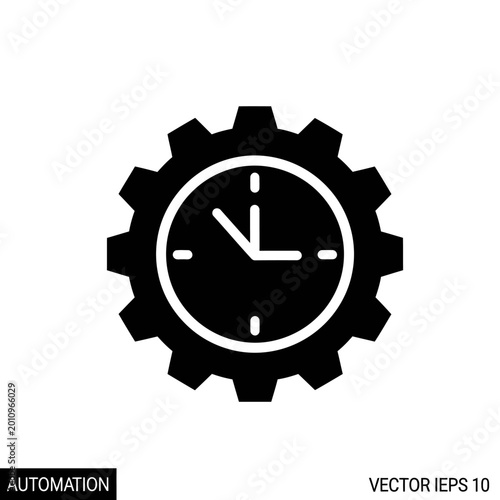 An automation icon featuring a gear with a clock face inside.