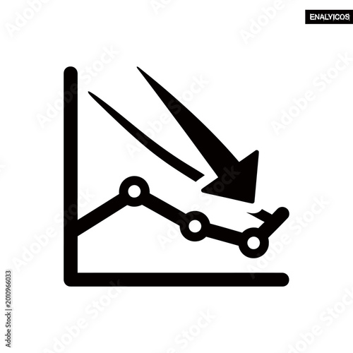 A black line graph with a downward trend and an arrow pointing down