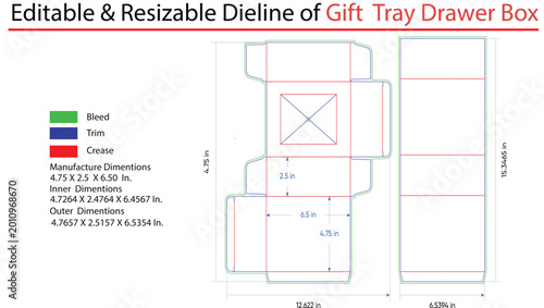 Cuadro en lienzo Editable die line of gift tray drawer box, packaging template
