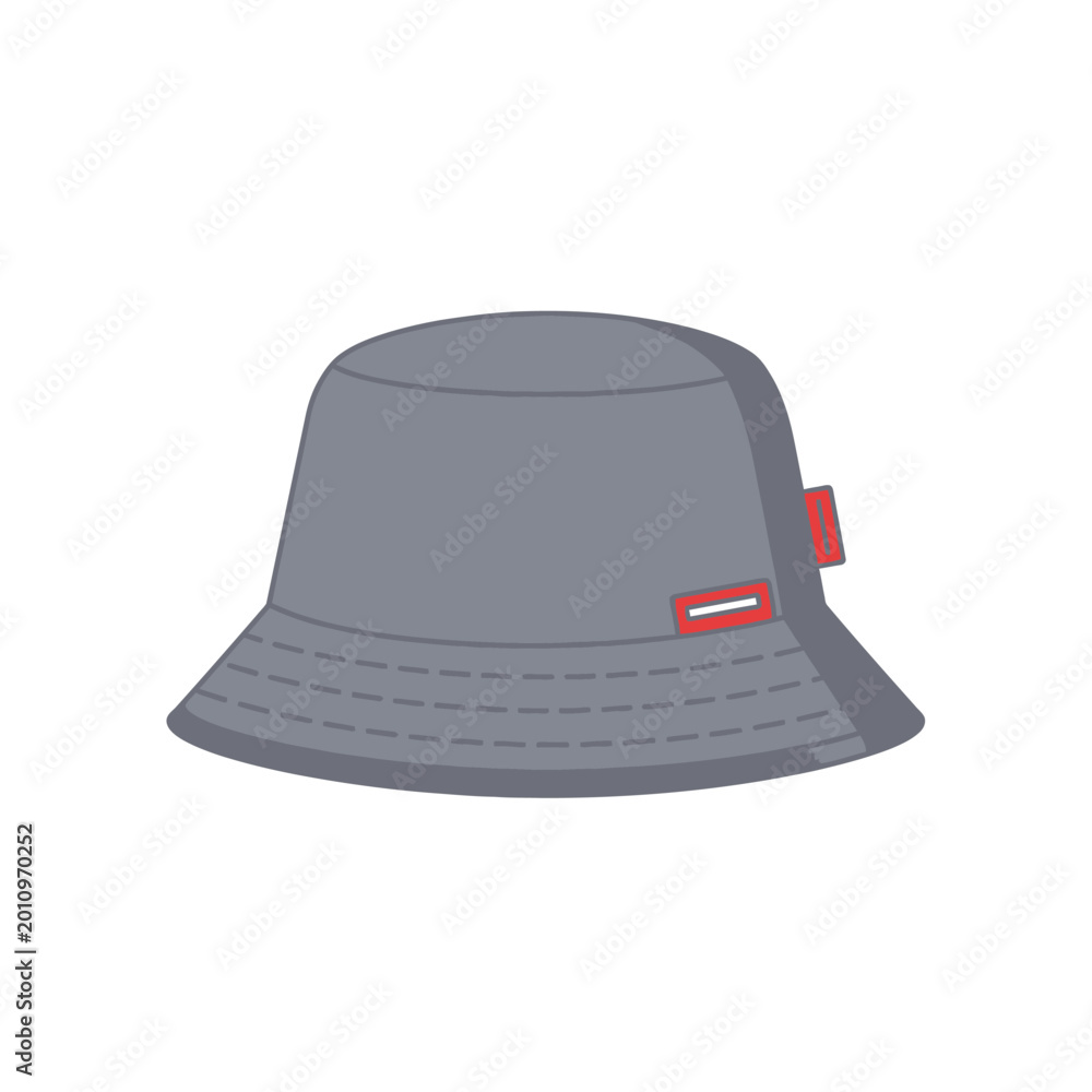 Fototapeta premium Grey Bucket Hat with Red Tag.