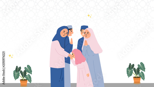 Photography Happy Eid al-Fitr greeting featuring a family asking for forgiveness