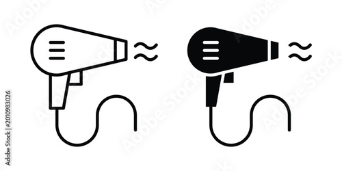Tableau sur toile Blow dryer icon thin line and black silhouette flat style
